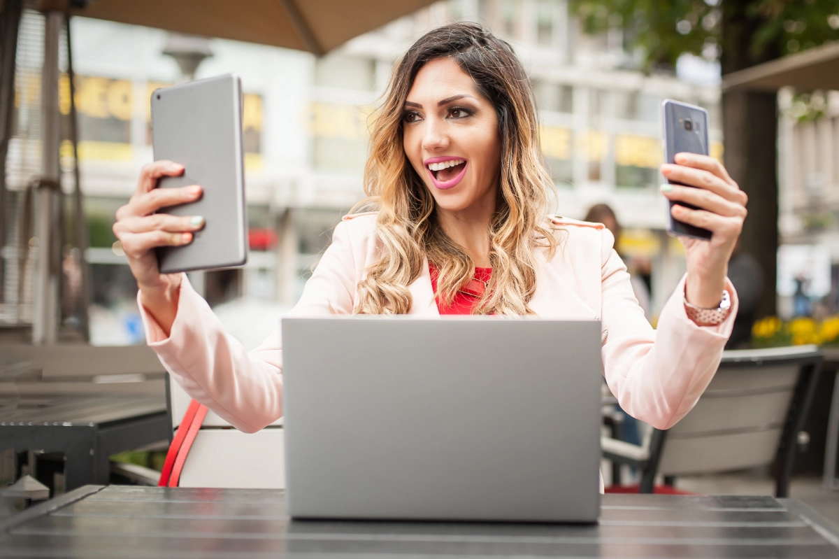 Small business owner happy her new website works on all devices Small business owner happy her new website works on all devices